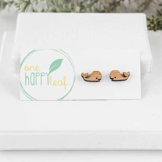 BAMBOO WOOD STUD EARRINGS - WHALE