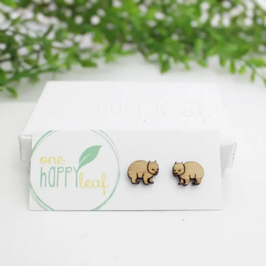 BAMBOO WOOD STUD EARRINGS - WOMBAT