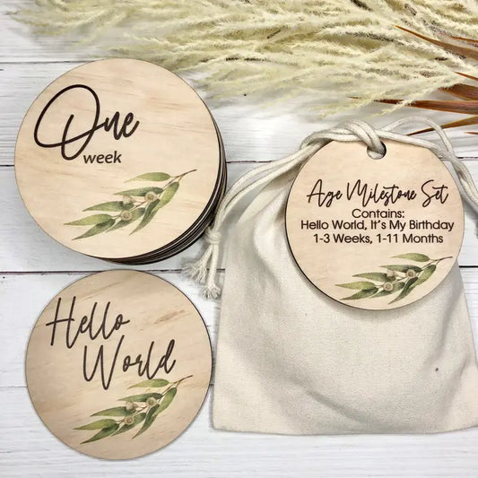 EUCALYPTUS BABY MILESTONE DISCS - 16 PIECE SET