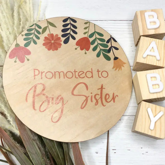 PROMOTED TO BIG SISTER BABY MILESTONE PLAQUE